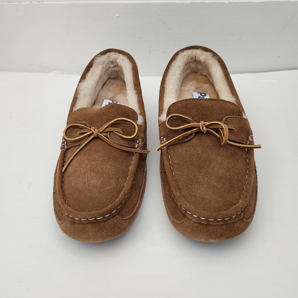 NEW Pajar tan suede leather shearling cabin slippers house shoe men size 42 - Picture 3 of 13